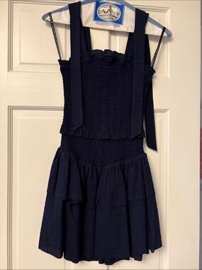 Navy Dress XS Katie J smocked top and waist excellent condition